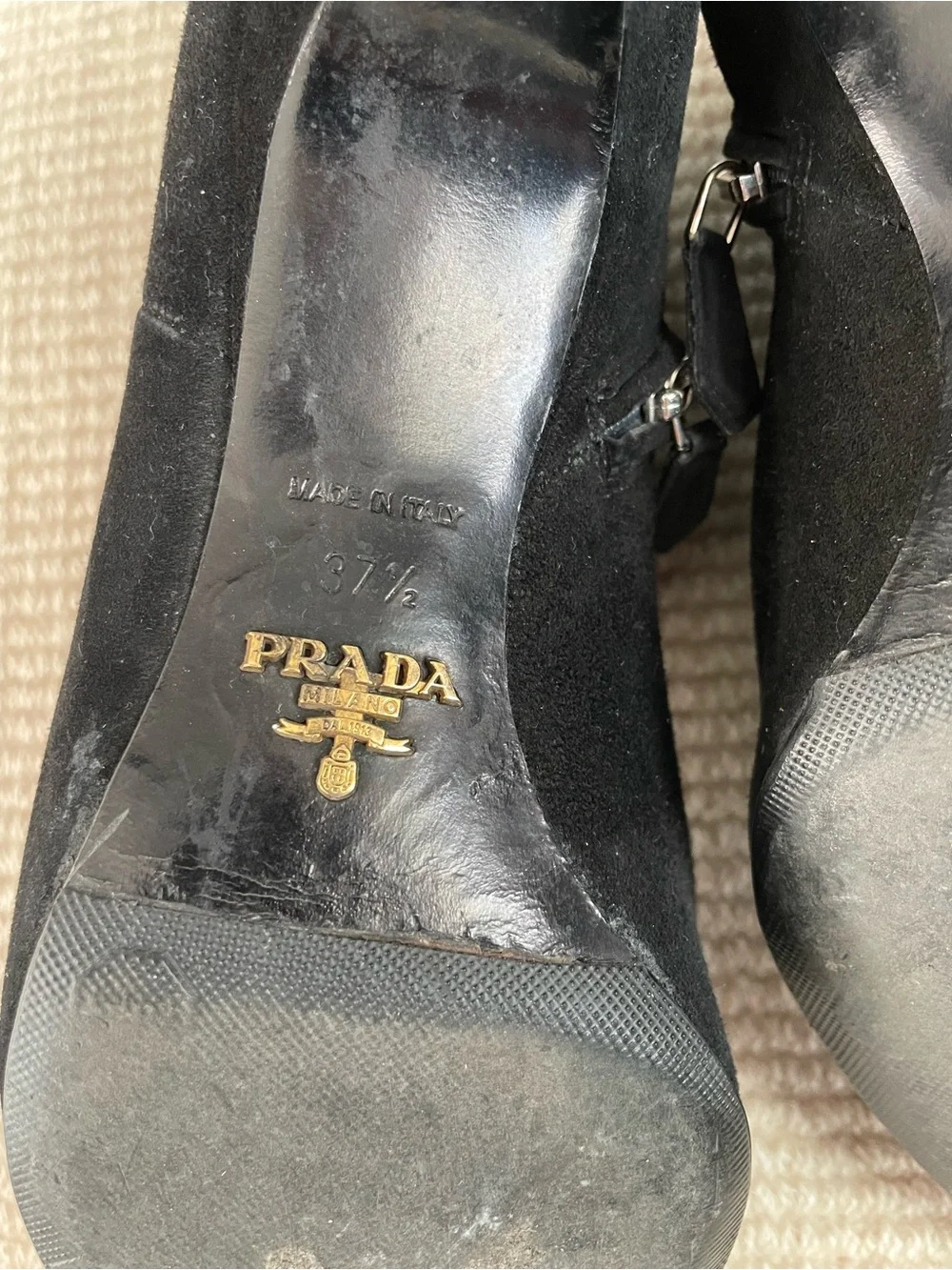 Prada Black Suede Pointed Toe Ankle Booties - Picture 4 of 4